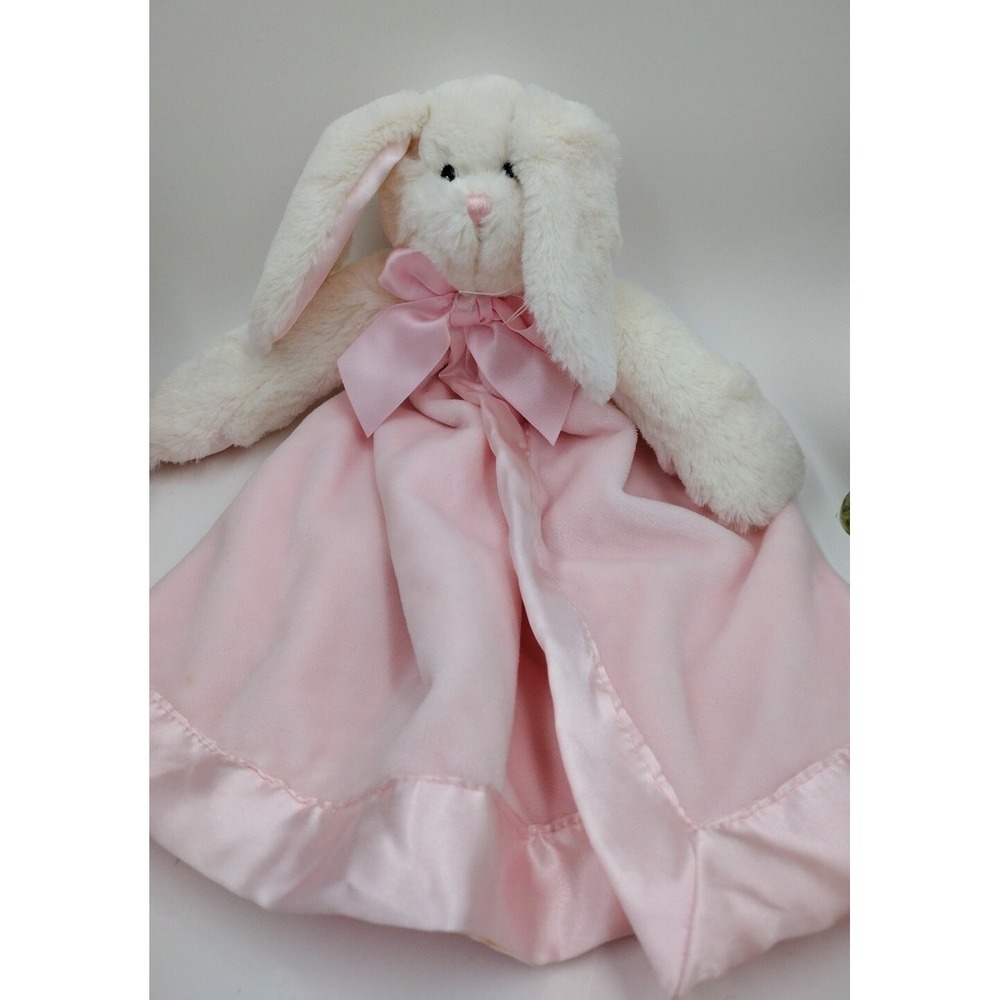 Bearington Baby Collection Pink Plush Satin Bunny Rabbit Security Blanket Lovey